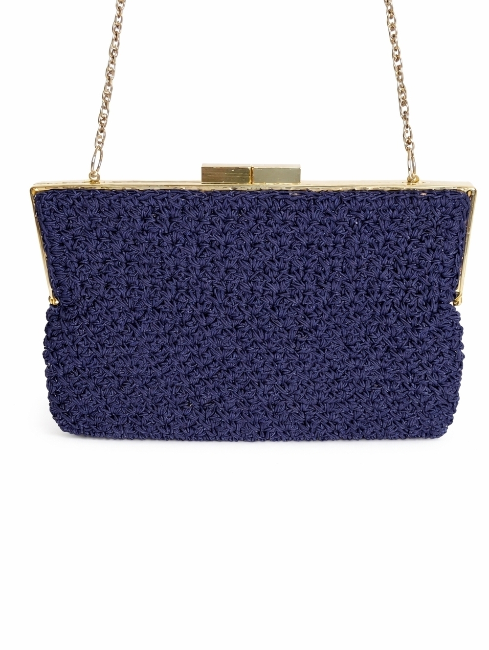 Vintage Jacobson's‎ Navy Blue Macrame Bag Chain Shoulder Bag Kiss Lock Closure